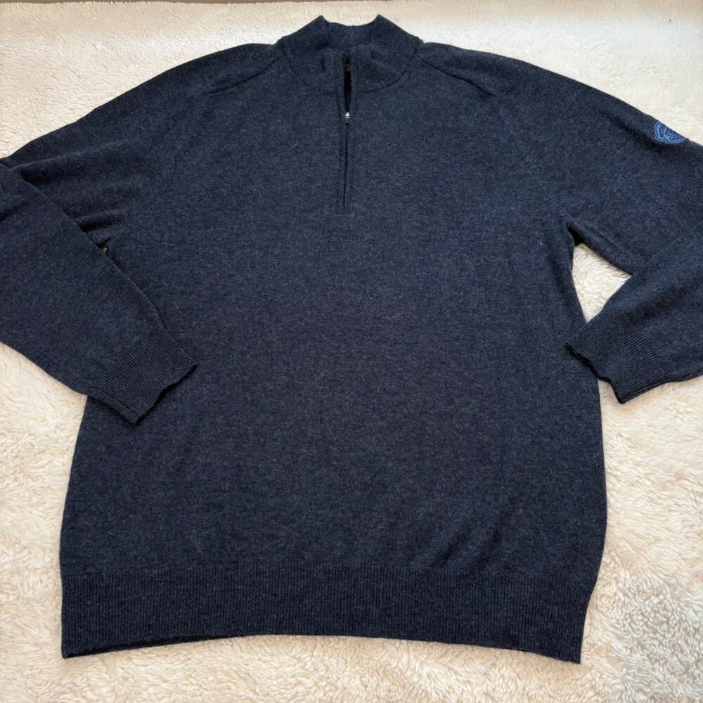 Dunning Mens Navy Merino Wool Cashmere 1/4 Zip Mock Neck Golf Medinah Logo Sz L - Picture 2 of 8